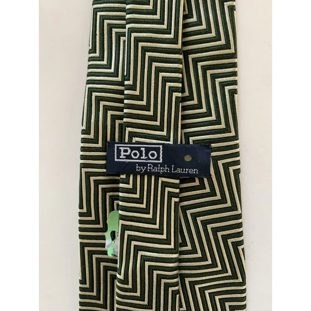 Vintage Polo Ralph Lauren Silk Tie Black/Gold Chevron Geometric USA 58